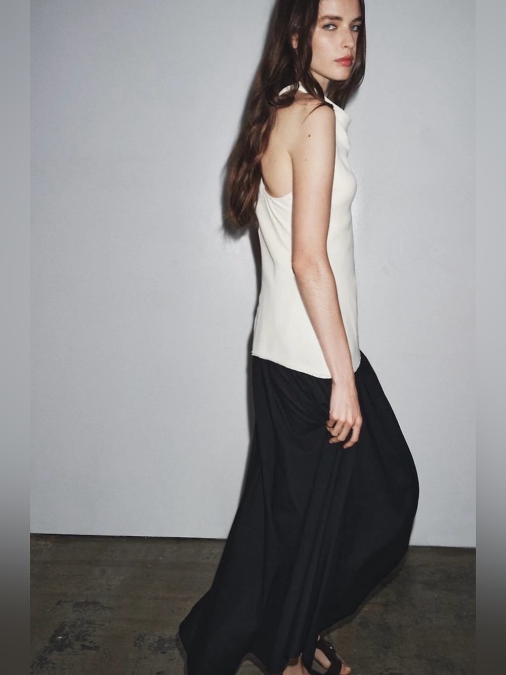 Zara NWT ZW Collection Flowy Drop Waist Combination Halter Knot Midi Maxi Dress - Picture 7 of 9